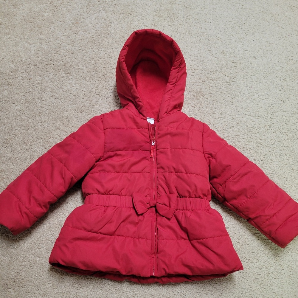 Little Me Red Puffer Hooded Toddler Coat, Size 2T